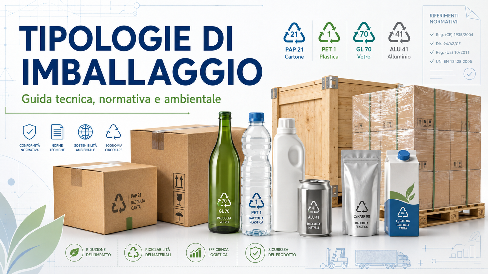 Diverse tipologie di scatole, imballaggi e pallet